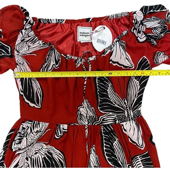 Autumn Adeigbo Fleur Sz 4 Dress Red Black Georgette Butterfly Designer Luxury - Picture 9 of 12